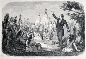Le prophète mormon Joseph Smith prêchant aux Indiens (Amérique du Nord). Illustration du 19ème siècle - Unknown artist