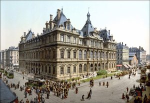 Le Palais de la Bourse à Lyon. Photochrome vers 1890
