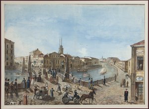 Le pont rouge sur la rivière Moïka à Saint-Pétersbourg - Unknown artist