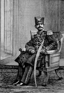 Le Shah de Perse, Nassr-ed-din (Nasser-ed-din), en costume cérémonial.