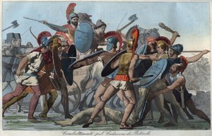 La guerre de Troie - Bataille pour le corps de Patrocle - gravure de « Usi e Costumi di Tutti i Popoli dell