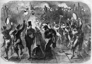 Le Carnaval de Venise : Mascarade sur la place Saint-Marc (Piazza San Marco). Gravure dans « L