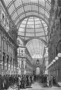 La galerie Victor Emmanuel à Milan en 1867. (Galleria Vittorio Emanuele). Gravure de 1867 - Unknown artist