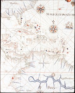 Les Antilles : Floride, Honduras, Cuba, Pérou et les Caraïbes (Détail du Portulan de Castellini) - Unknown artist