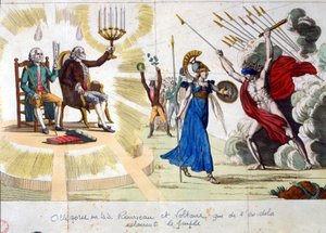 Le siècle des Lumières : les philosophes Jean-Jacques Rousseau et Voltaire, du passé, éclairent le peuple - allégorie - Unknown artist
