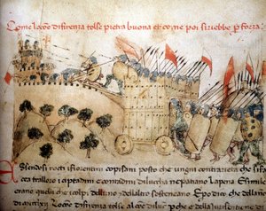La ville de Florence a conquis Pietrabuona, que les habitants de Lucques ont ensuite repris - dans « Chroniques de Sercambi », vers 1400. Archives nationales, Lucques. - Unknown artist