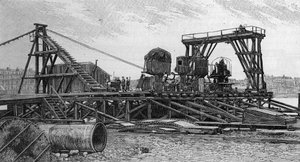 Construction du pont Mirabeau à Paris (1893) : le pont de service (d