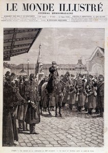 Le départ de la compagnie du 200e régiment. Salut au drapeau à la gare de Lyon. « Le Monde Illustré ». 23/03/1895. Dessin - Unknown artist