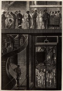 La descente des mineurs (hommes, femmes et enfants) par la cage d
