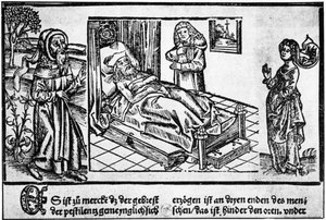 Le médecin au chevet du pestiféré, gravure sur bois du « Liber pestilentialis » par Jérôme Brunschwig, Strasbourg - Unknown artist