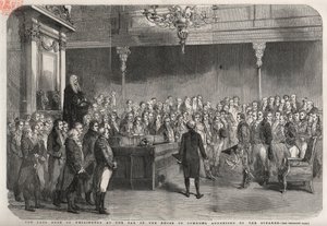 Le duc de Wellington (Arthur Wellesley (1769-1852)) se tient à la barre de la Chambre des communes pour recevoir les félicitations du président sur sa victoire à Vimeiro, guerre péninsulaire - Unknown artist