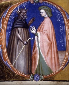 La rencontre avec le démon. Manuscrit du 14ème siècle. Biblioteca comunale di Rimini - Unknown artist