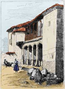 La maison de Sante de Valcuebo à Salamanque où Christophe Colomb a tenu sa première conférence. Gravure du 19e siècle
