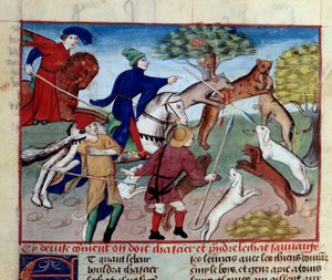 La chasse au chat sauvage Miniature tirée du "Livre de la chasse" de Gaston III Phoebus, Comte de Foix, Seigneur de Béarn (1331-1391) - Unknown artist