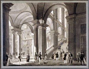 Le grand escalier de Brera. Aquatinte par Giovanni Migliara, vers 1820