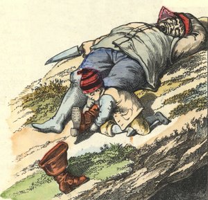 Le Petit Poucet vole les bottes de sept lieues de l