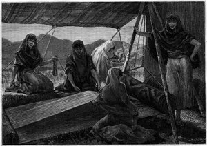La fabrication de tapis par des femmes nomades de Perse. Gravure dans le journal « La jeunesse ». - Unknown artist