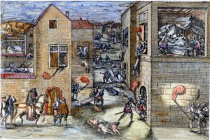 Le massacre de la Saint-Barthélemy (1572). Gravure du 17ème siècle