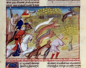 La chasse au lièvre Miniature tirée du "Livre de la chasse" de Gaston III Phoebus, Comte de Foix, Seigneur de Béarn (1331-1391)