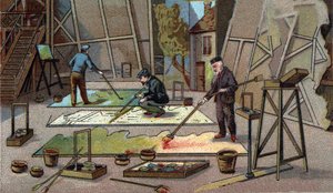 Le peintre décorateur de théâtres. Chromolithographie de la fin du XIXe siècle