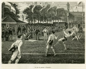 Le jeu de paume à Franeker (Pays-Bas). Gravure pour illustrer l