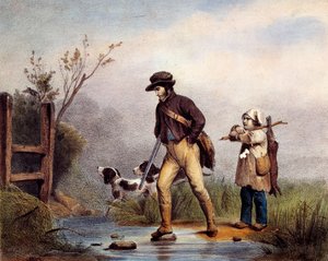 Le passage des chasseurs traversant un cours d