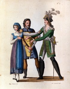 Les chanteurs Savino Monelli (Bertrando), Teresa Bellog (Isabella) et Filippo Galli (Tarabotto) dans l