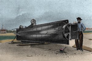 Le sous-marin CSS H. L. Hunley utilisé par la marine des États confédérés pendant la guerre de Sécession. 1861-1865 Gravure du XIXe siècle - Unknown artist