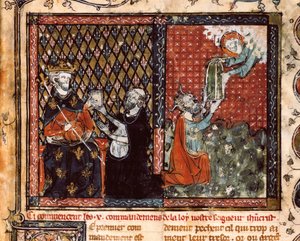 Le moine traducteur présente son livre au roi Philippe III de France dit le Hardi (1270-1285). Miniature tirée de La Doctrine chrétienne, par Saint Augustin (?) - Unknown artist