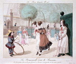 La promenade sous le Berceau : Les deux petites dames qui forment ce Berceau, sont de la même jambe (Jardin des Tuileries), vers 1840 - Unknown artist