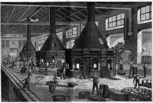 Toute la verrerie des frères Appert, montrant le travail du nouveau procédé de soufflage du verre par air comprimé. - Unknown artist