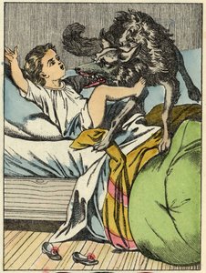 Le loup bat le Petit Chaperon Rouge. Illustration du conte « Le Petit Chaperon Rouge » de Charles Perrault - Unknown artist