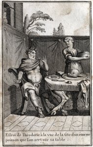 Théodoric le Grand (ca. 454/455-526), roi des Goths, effrayé à la vue de la tête d