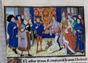 Thibaut III de Champagne (1179-1201), Louis (mort en 1205), Comte de Blois et de Chartres, et Baudouin IX de Flandre (ou Baudouin VI de Hainaut), connu sous le nom de Baudouin Ier de Constantinople (1171-1206), se rencontrent. Miniature dans "Chronique du  - Unknown artist