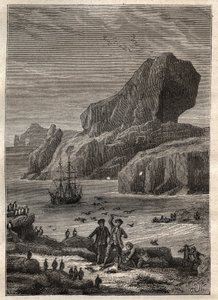 Troisième voyage (1776-1779) du capitaine James Cook (1728-1779) : les îles Kerguelen (archipel des Kerguelen, Antarctique) - illustration tirée de "Les grands marins du XVIIIe siècle" - Unknown artist