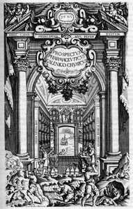 Page de titre de "PROSPECTUS PHARMUTICI SUB QUO ANTIDOTARIUM MEDIOLANENSE GALENO-CHIMICUM EXCELLENTIMI SENATUS IUSSU MEDIOLANI, EX TYPOGRAPHIA CAROLI QUINTI"