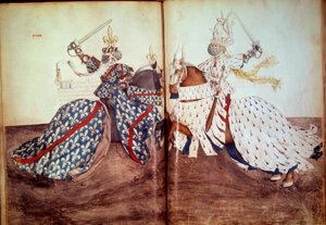 Tournoi : Jeu du seigneur appelant et du seigneur défendant (duc de Bretagne et duc de Bourbon face à face) - Unknown artist