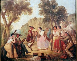 Danse traditionnelle mexicaine. Peinture du 19e siècle. Mexique, Musée National d