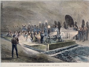 Transformations de Paris sous le Second Empire, Haussmann Paris. Une excursion dans les égouts de Paris (travaux haussmanniens) - gravure, fin du 19e siècle