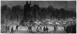 Translation de la statue de la République (Marianne en bronze, 9,50 m de haut), des ateliers de M. Thiébaut à la Place de la République à Paris en 1883 - Unknown artist