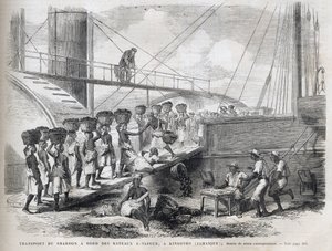 Transport de charbon à bord de navires à vapeur à Kingston (Jamaïque) - Chargement de charbon à Kingston - Jamaïque - Gravure de 1866 de « L