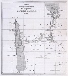 Carte de voyage de Richard Francis Burton, explorateur britannique (1821-1890) et Speke aux Grands Lacs de l