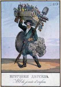 Marchand ambulant de jouets pour enfants - Gravure du 19ème siècle - Unknown artist