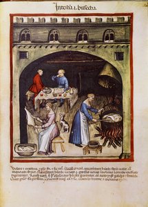 Traité de médecine : « cuisiner les entrailles et les tripes des animaux » Page tirée du « Tacuinum sanitatis » (Cod. ser. nov. 2644) Vers 1400 Vienne, Osterreischische Nationalbibliothek - Unknown artist