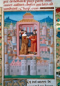 Traité de Conflans du 5/10/1465 entre le roi Louis XI et Charles de Charolais (plus tard Charles le Téméraire) mettant fin à la révolte des nobles ou Ligue du Bien public. Miniature des « Chroniques de Monstrelet » par Enguerrand de Monstrelet (1400-1453) - Unknown artist
