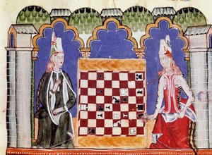 Deux femmes jouant aux échecs (miniature)