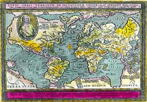 Carte géographique universelle (carte du monde) de 1596. Gravure. - Unknown artist