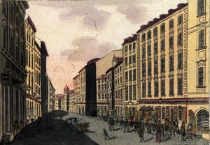 Vue de la rue Kohlmarkt à Vienne, Autriche. Gravure de 1820 - Unknown artist