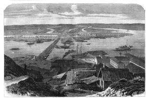 Vue de Nijni Novgorod, ville de Russie. Gravure dans "L