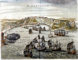 Vue de Salvador, anciennement connue sous le nom de Bahia, capitale du Brésil en 1549 (gravure du 16e siècle) - Unknown artist